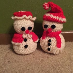Vintage Crochet snow man and snow woman